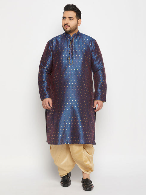 Vastramay Men's Plus Size Navy Blue Zari Weaved Kurta Dhoti Set